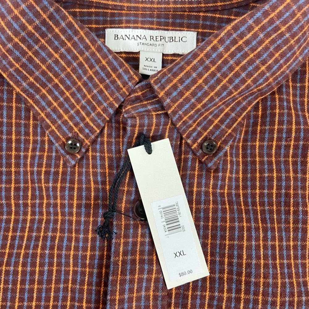 Banana‎ Republic Mens XXL Rust Orange Plaid Flannel Button Down Shirt NEW